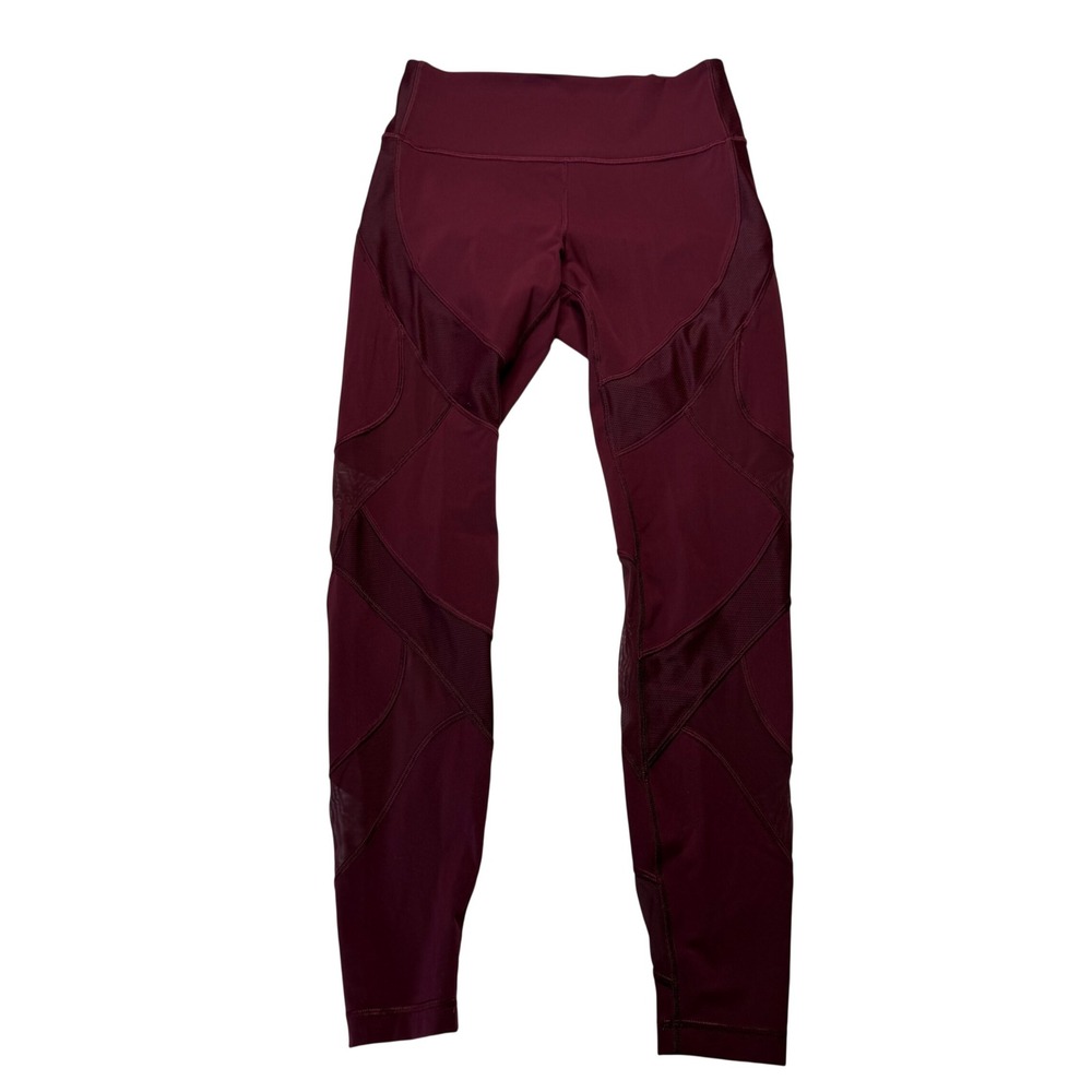 LULULEMON Wunder‎ Under High Rise Tight 28" Mesh Insert Burgundy Women's Size 8